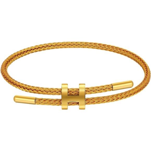 Adjustable Gold Plated Charm Bracelet Women Titanium Steel Wire Rope Jewelry Gif - Picture 8 of 8